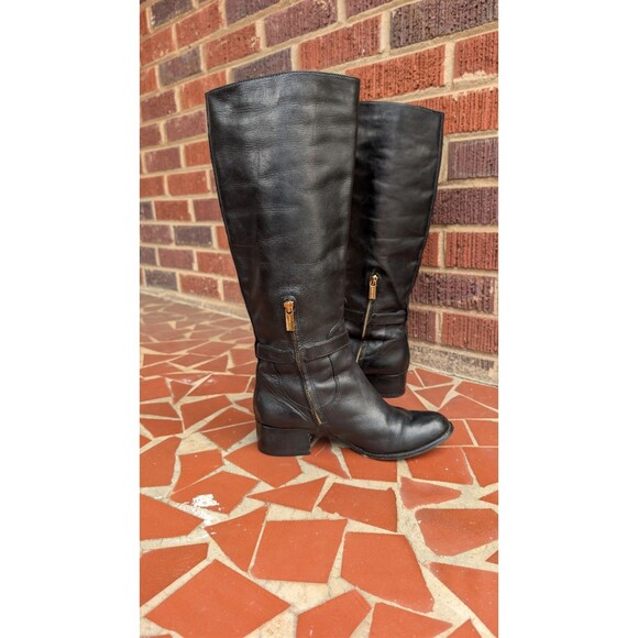 Michael Kors Hamilton Riding Knee High Boots w/Gold MK Logo Charm -Black- 8M - Picture 4 of 10